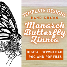 Load image into Gallery viewer, Hand-Drawn Monarch Butterfly on a Zinnia Template