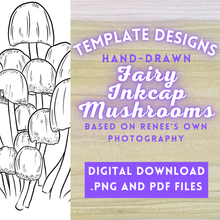 Load image into Gallery viewer, Hand-Drawn "Fairy Inkcap" Mushroom Cluster Template