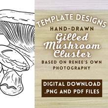Load image into Gallery viewer, Hand-Drawn Gilled Mushroom Cluster Template
