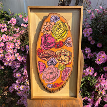 Load image into Gallery viewer, "Roses & Ranunculus" Pyrography Art