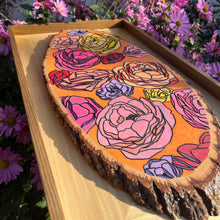 Load image into Gallery viewer, "Roses & Ranunculus" Pyrography Art