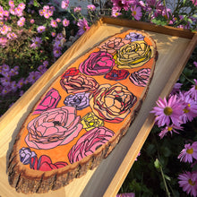 Load image into Gallery viewer, "Roses & Ranunculus" Pyrography Art