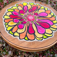 Load image into Gallery viewer, "Neon Zinnia" Pyrography Art