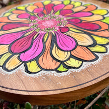 Load image into Gallery viewer, "Neon Zinnia" Pyrography Art