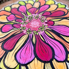Load image into Gallery viewer, "Neon Zinnia" Pyrography Art