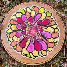 Load image into Gallery viewer, "Neon Zinnia" Pyrography Art
