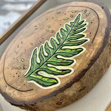 Load image into Gallery viewer, Bracken Fern on Live Edge Cherry // Shadow Box Pyrography Art