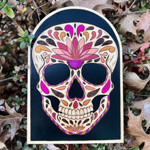 Load image into Gallery viewer, Lotus Sugar Skull Pyrography Art