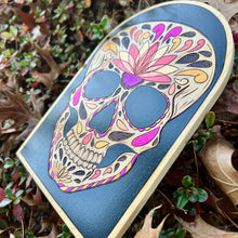 Load image into Gallery viewer, Lotus Sugar Skull Pyrography Art