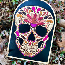 Load image into Gallery viewer, Lotus Sugar Skull Pyrography Art