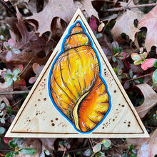 Load image into Gallery viewer, Yellow Periwinkle Shell Shelf-Sitter Pyrography Art