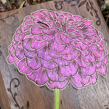 Load image into Gallery viewer, Walnut Zinnia Pyrography Art