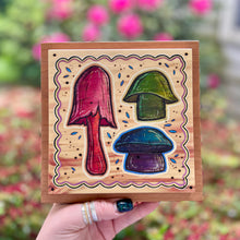 Load image into Gallery viewer, Box Elder Mushroom Trio Pyrography Art