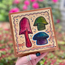 Load image into Gallery viewer, Box Elder Mushroom Trio Pyrography Art