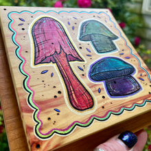 Load image into Gallery viewer, Box Elder Mushroom Trio Pyrography Art