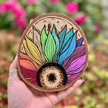 Load image into Gallery viewer, Rainbow Sunflower Pyrography Art