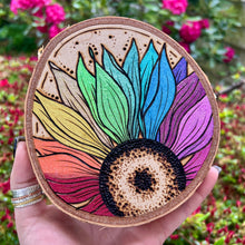 Load image into Gallery viewer, Rainbow Sunflower Pyrography Art