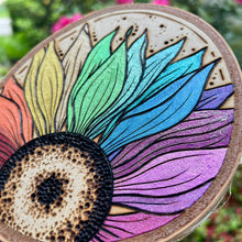 Load image into Gallery viewer, Rainbow Sunflower Pyrography Art