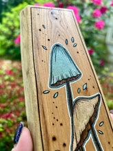 Load image into Gallery viewer, Tall Skinny Mushroom Trio Pyrography Art