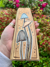Load image into Gallery viewer, Tall Skinny Mushroom Trio Pyrography Art