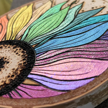 Load image into Gallery viewer, Rainbow Sunflower Pyrography Art
