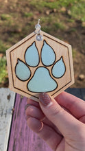 Load and play video in Gallery viewer, Metal Mint Paw Print Ornament