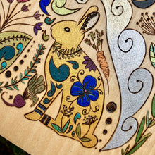 Load image into Gallery viewer, "Under the Rabbit's Harvest Moon Folk Art" Pyrography Art