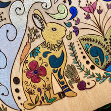 Load image into Gallery viewer, "Under the Rabbit's Harvest Moon Folk Art" Pyrography Art