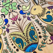 Load image into Gallery viewer, "Under the Rabbit's Harvest Moon Folk Art" Pyrography Art