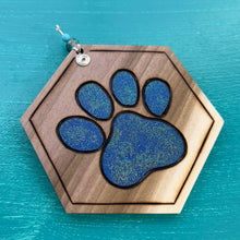 Load image into Gallery viewer, Chunky Glitter Blue Paw Print Ornament