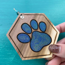Load image into Gallery viewer, Chunky Glitter Blue Paw Print Ornament