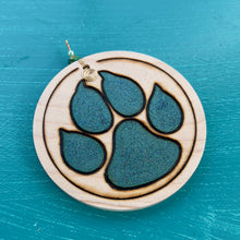 Load image into Gallery viewer, Chunky Glitter Teal Paw Print Ornament