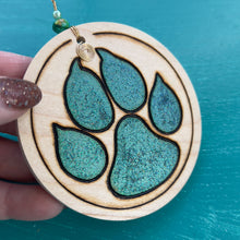 Load image into Gallery viewer, Chunky Glitter Teal Paw Print Ornament