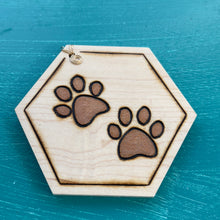 Load image into Gallery viewer, Orange Gold Paw Print Ornament