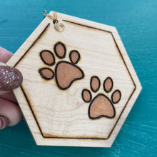 Load image into Gallery viewer, Orange Gold Paw Print Ornament