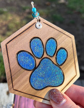 Load image into Gallery viewer, Chunky Glitter Blue Paw Print Ornament