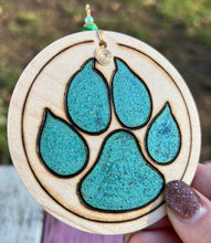 Load image into Gallery viewer, Chunky Glitter Teal Paw Print Ornament

