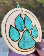 Load image into Gallery viewer, Chunky Glitter Teal Paw Print Ornament