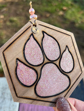 Load image into Gallery viewer, Chunky Glitter Pink Paw Print Ornament