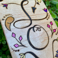 Load image into Gallery viewer, "L O V E" Fraktur-Inspired Pyrography Folk Art