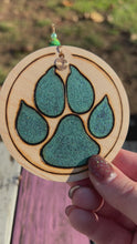Load and play video in Gallery viewer, Chunky Glitter Teal Paw Print Ornament
