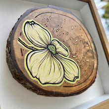 Load image into Gallery viewer, Dogwood on Live Edge Cherry I // Shadow Box Pyrography Art
