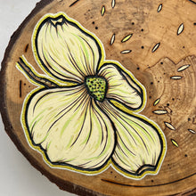 Load image into Gallery viewer, Dogwood on Live Edge Cherry I // Shadow Box Pyrography Art
