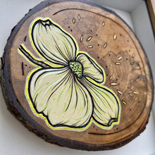 Load image into Gallery viewer, Dogwood on Live Edge Cherry I // Shadow Box Pyrography Art

