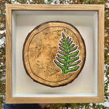 Load image into Gallery viewer, Bracken Fern on Live Edge Cherry // Shadow Box Pyrography Art
