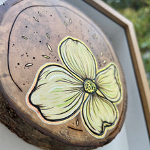 Load image into Gallery viewer, Dogwood on Live Edge Cherry II // Shadow Box Pyrography Art
