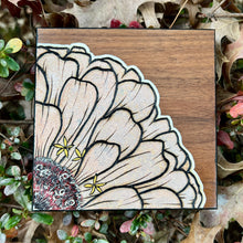 Load image into Gallery viewer, Peachy Zinnia Pyrography Art
