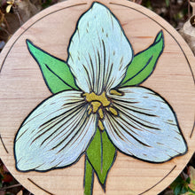 Load image into Gallery viewer, Gold Trillium Pyrography Art
