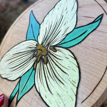 Load image into Gallery viewer, Gold Trillium Pyrography Art
