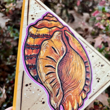 Load image into Gallery viewer, Orange Conch Shell Shelf-Sitter Pyrography Art
